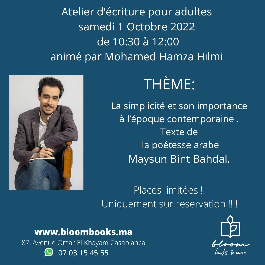 Atelier écriture pour Adultes le 1er Octobre 2022