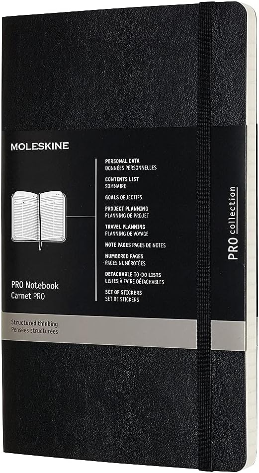 Moleskine PRO Notebook, Soft Cover, Large (5 x 8.25) Professional Project Planning, Black